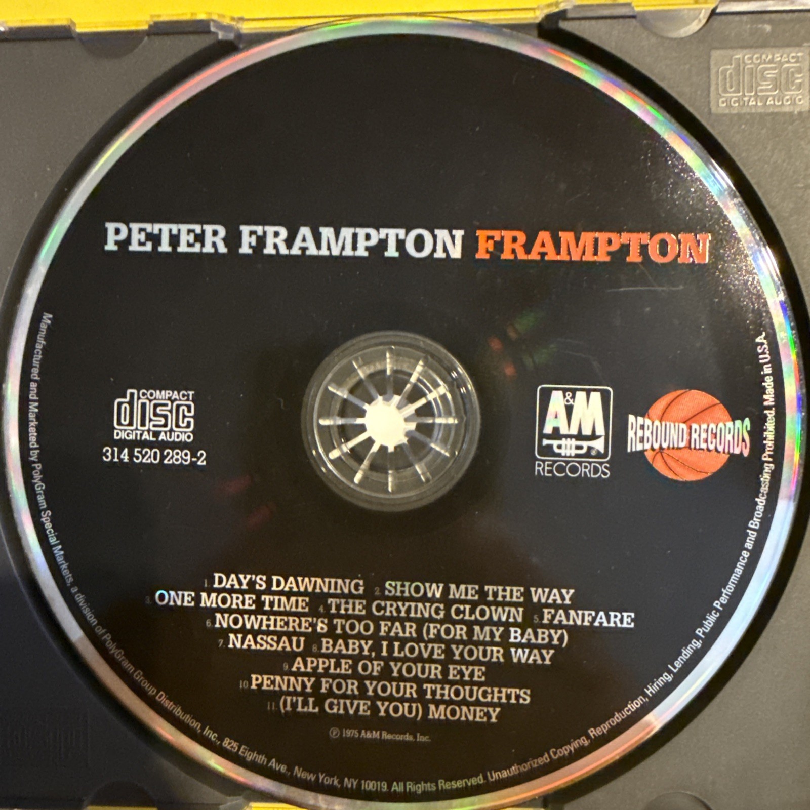 PETER FRAMPTON 1975 (CD 1995) A&M SELF TITLED - LIKE NEW CONDITION FREE SHIPPING