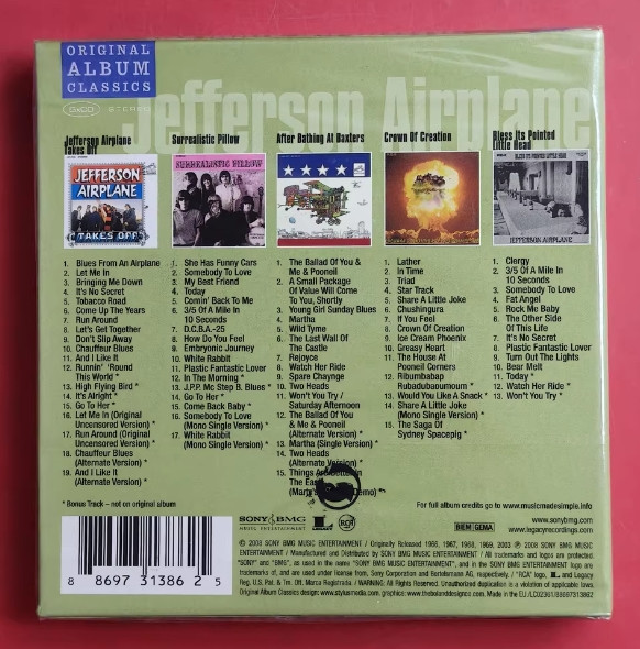 Jefferson Airplane – Original Album Classics 886973138625 EU 5CD Box Set SEALED