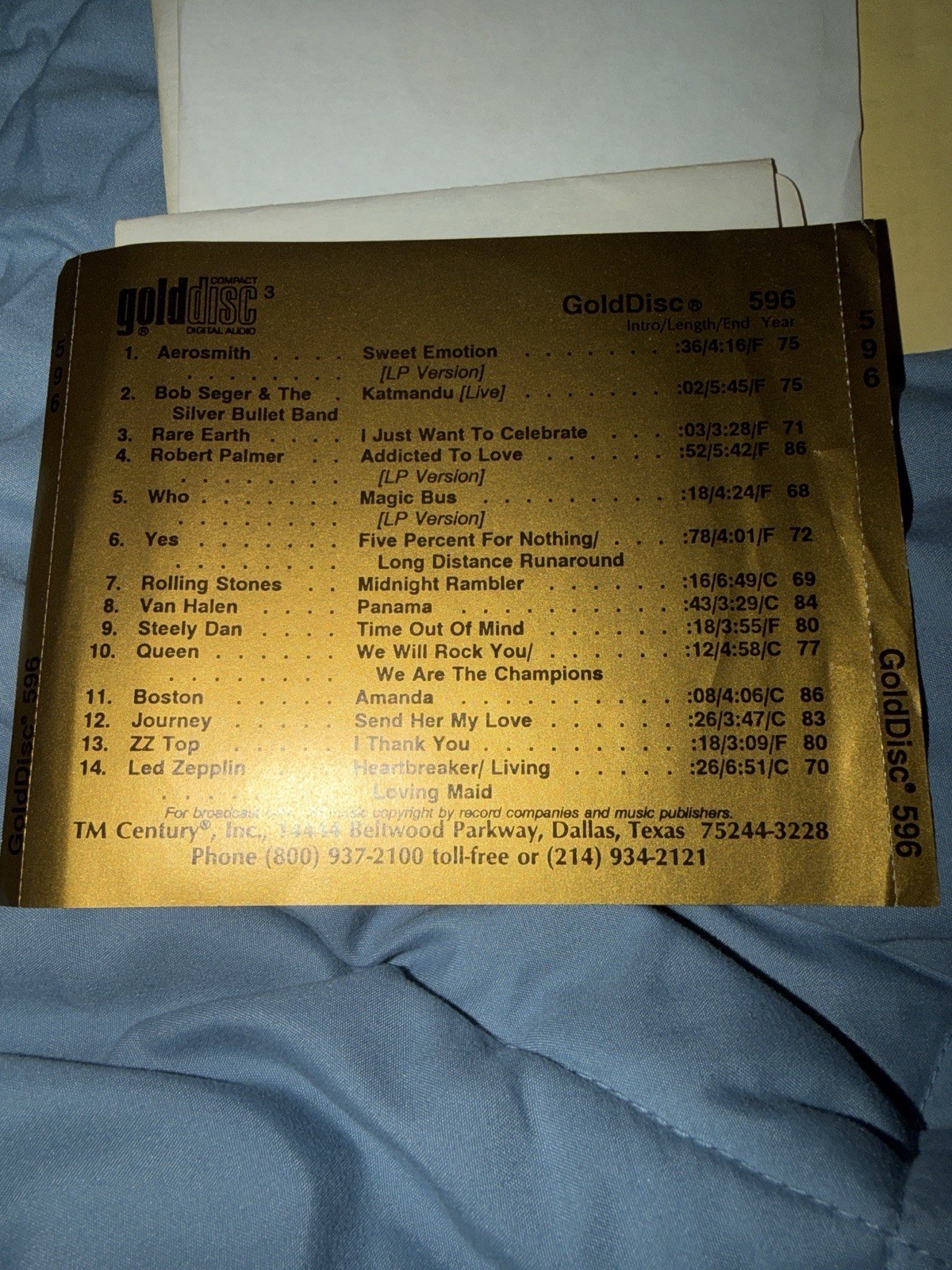 TM Century GoldDisc 596 Radio Promo CD Aerosmith Queen Van Halen Zeppelin