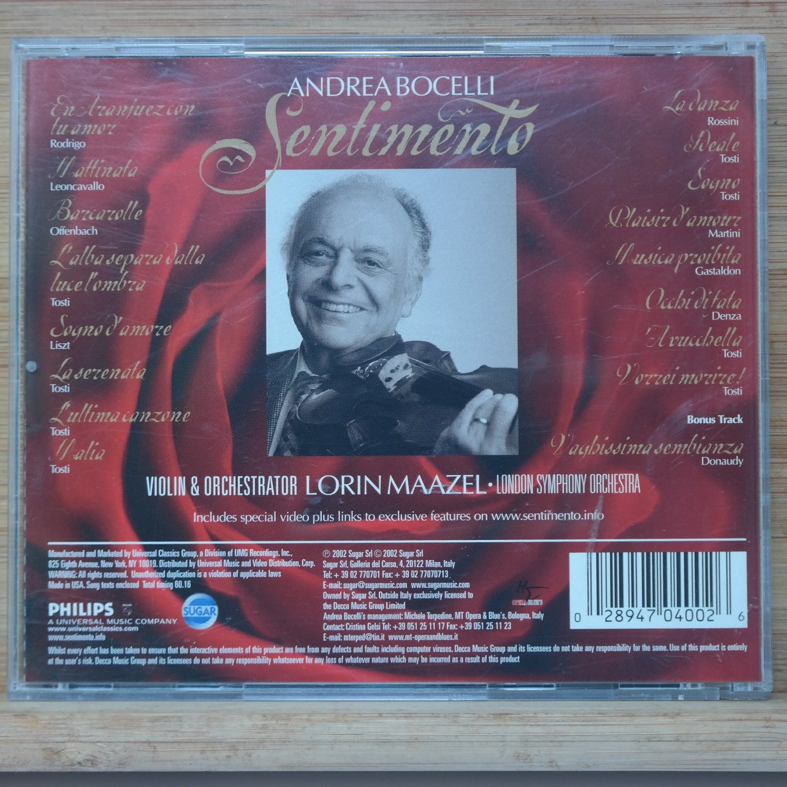 Andrea Bocelli – Sentimento CD 2002 Special Limited Edition Classical Decca