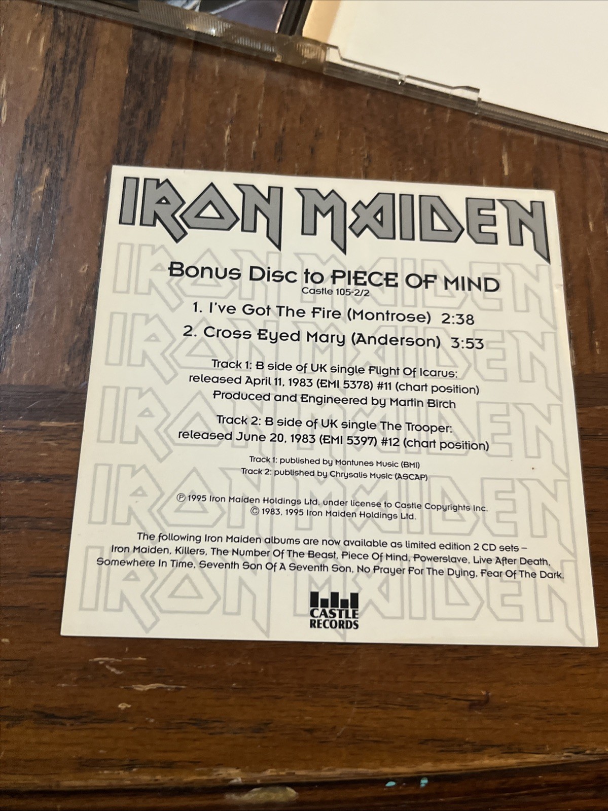 Iron Maiden Piece Of Mind 1995 CD Castle Records 2 CD Set With Insert Rare￼
