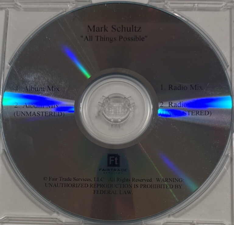 UNRELEASED RADIO REMIXES Mark Schultz “All Things Possible” 2012 Word CD Single!