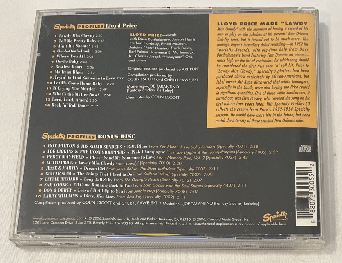 Specialty Profiles by Lloyd Price (CD, 2006, 2 Discs, Specialty Records)