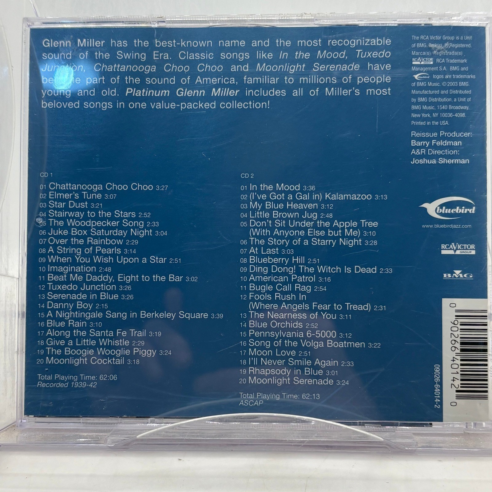 Platinum Glenn Miller 2 CD Set Bluebird RCA Victor 09026-64014-2 Big Band Swing
