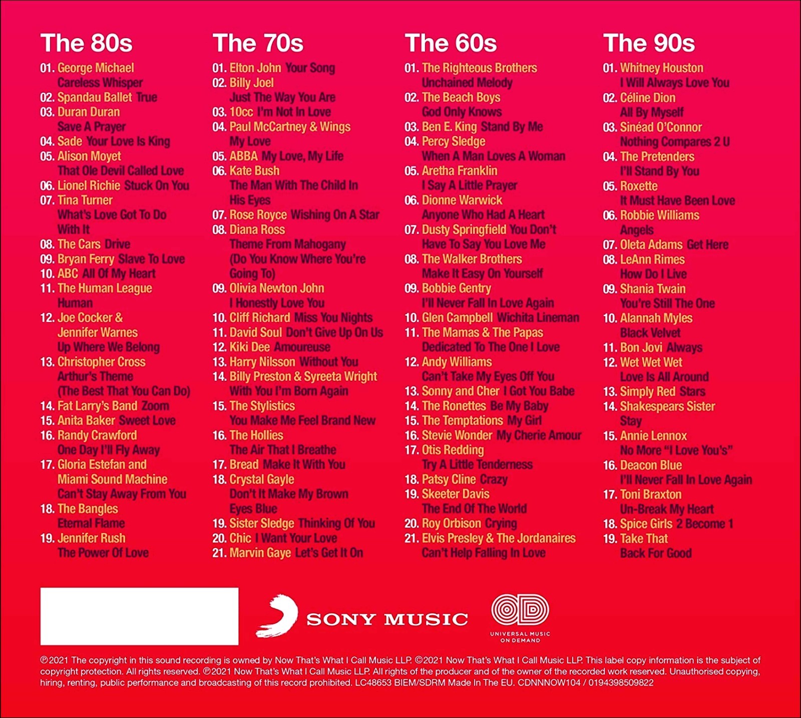 LOVE SONGS * 80 Greatest Hits * New 4-CD Boxset * 60'S, 70'S, 80'S & 90'S