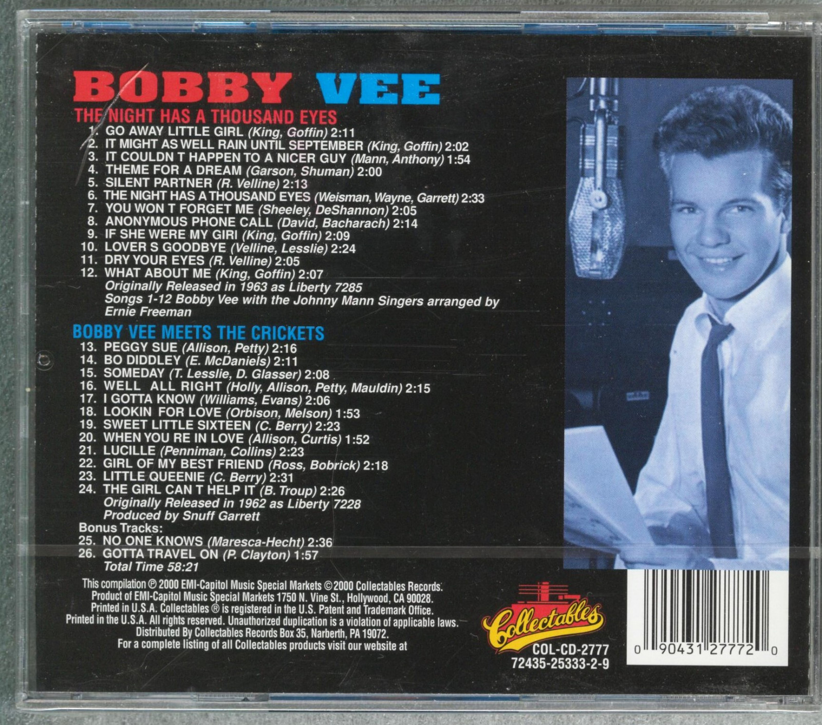 BOBBY VEE COME BACK WHEN YOU GROW UP MEETS THE VENTURES/CRICKETS NIGHT HAS EYES