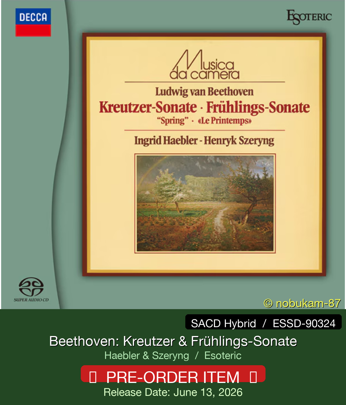 ESOTERIC ESSD-90324 BEETHOVEN Violin Sonatas Nos. 4, 5 & 9 SZERYNG SACD