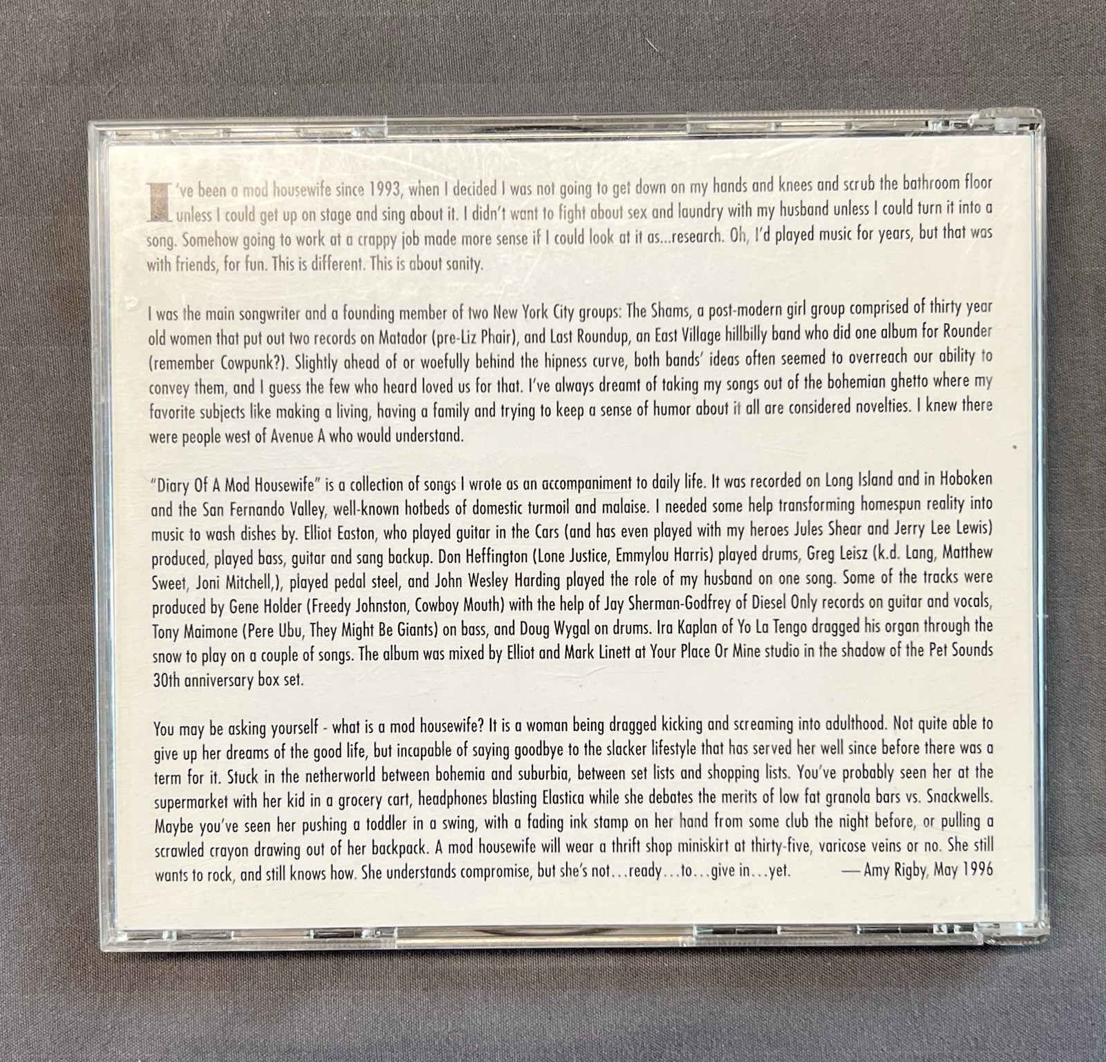 Amy Rigby Diary of a Mod Housewife CD August, 20 1996 Advance Release Promo Koch