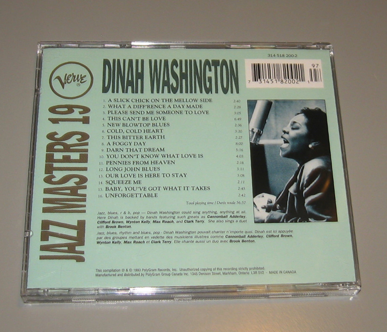 Dinah Washington - Jazz Masters 19 (CD, 1993, Verve Records)