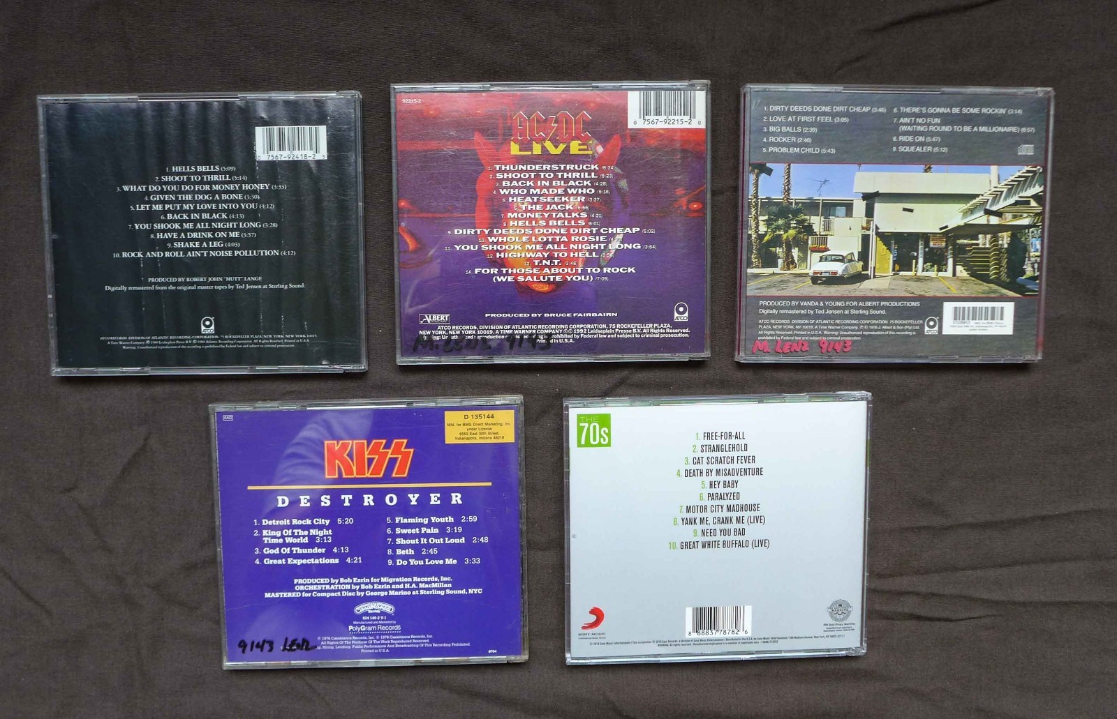 AC/DC (Back In Black, Live, Dirty Deeds) - Kiss (Destroyer) - Ted Nugent CD's