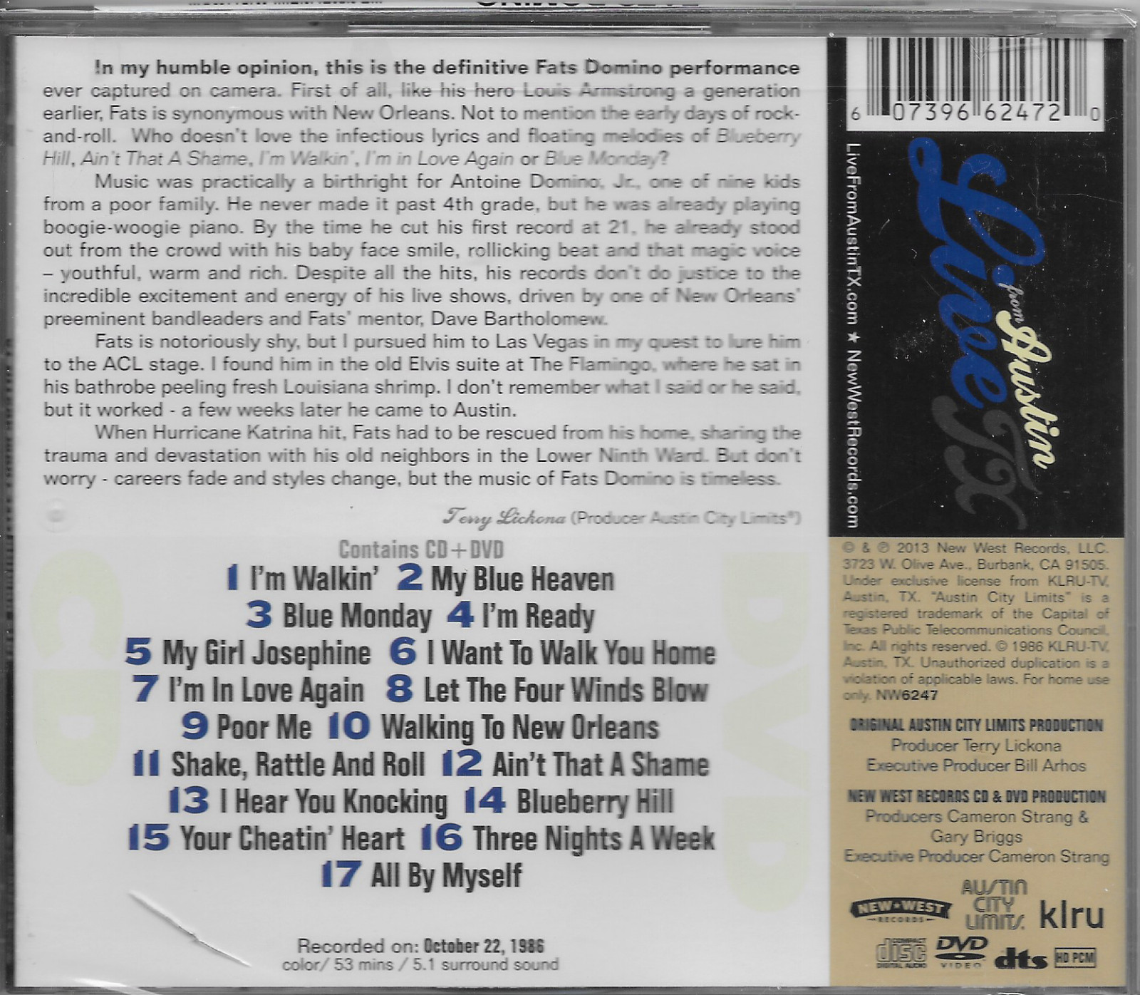 Fats Domino Live from Austin Texas CD New West Records 2013 New Sealed