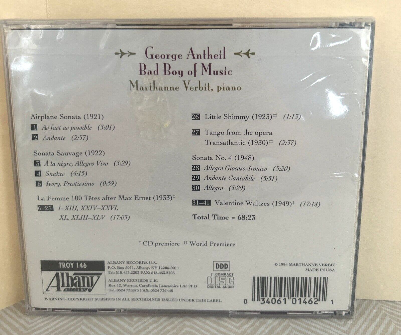 George Antheil, Marthann Verbit Bad Boy Of Music - CD, 1994 NEW/ SEALED