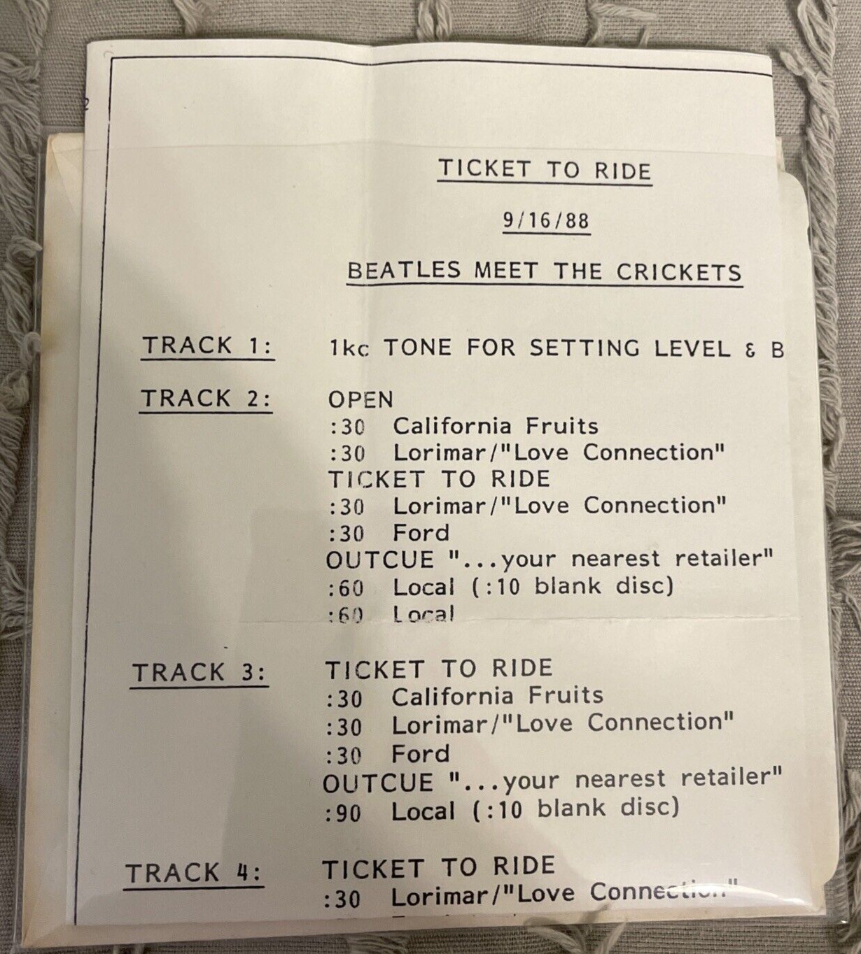 The Crickets Meet The Beatles "Ticket To Ride" Radio Show 9/12/88 on CD with cue