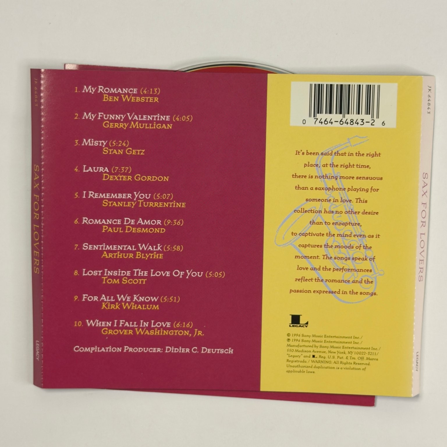 Sax For Lovers CD 1994 Jazz Smooth Legacy Sony Music Compilation