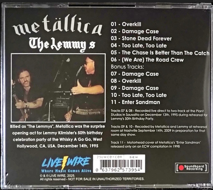 METALLICA As The Lemmy's 50th Birthday Motorhead Show 1995 CD SEALED NEW