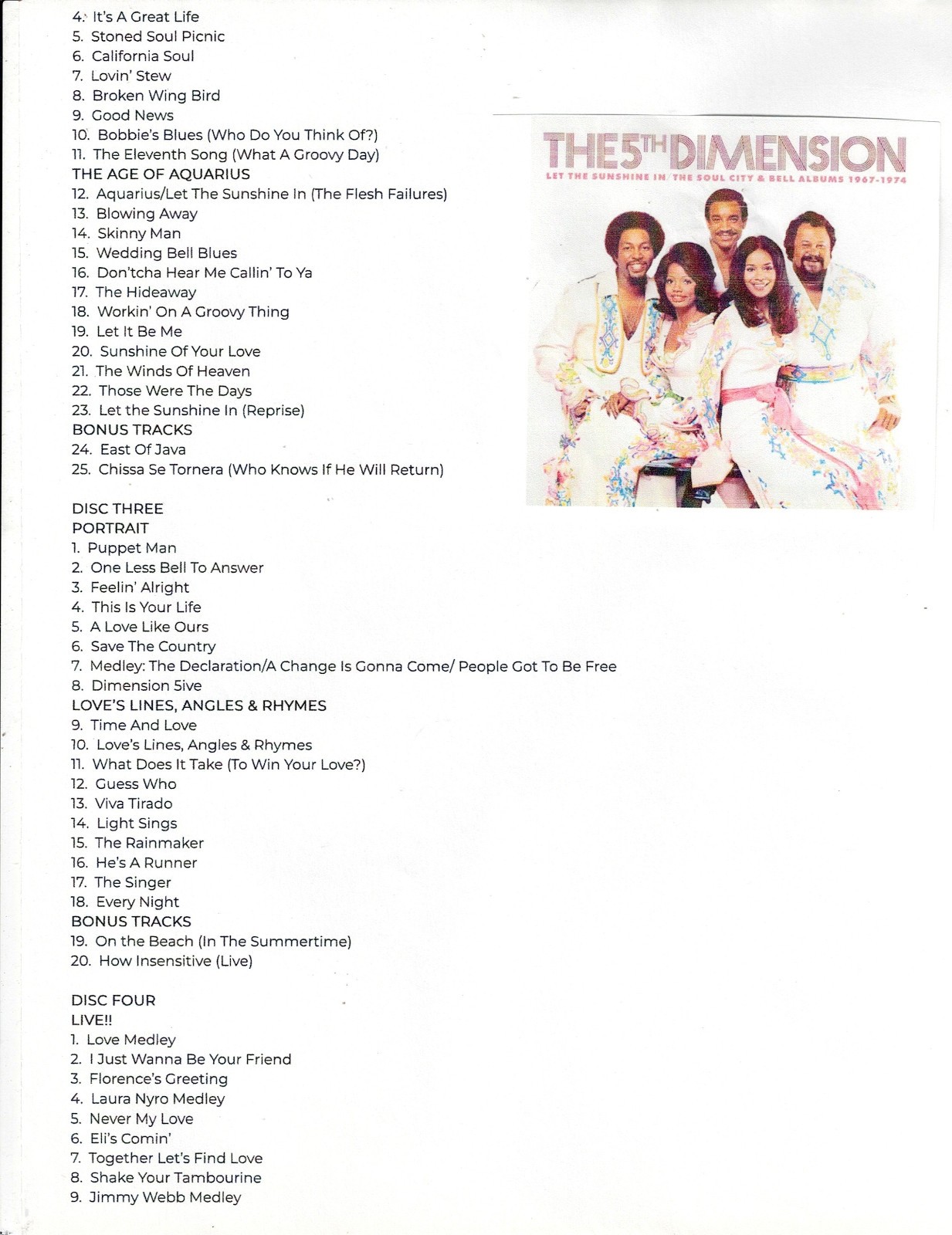 5th DIMENSION -Let The Sunshine In: SC/Bell 67-74 (6CD 2026) NEW *135 TRACKS*