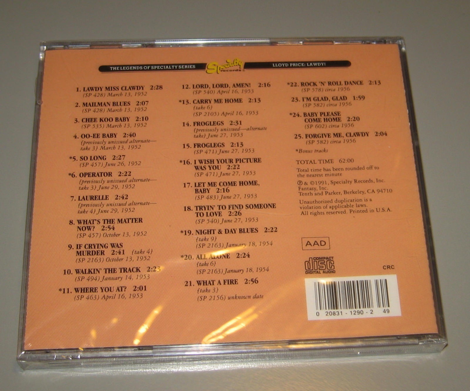 LLoyd Price - Lawdy! (CD, 1991, Specialty Records)