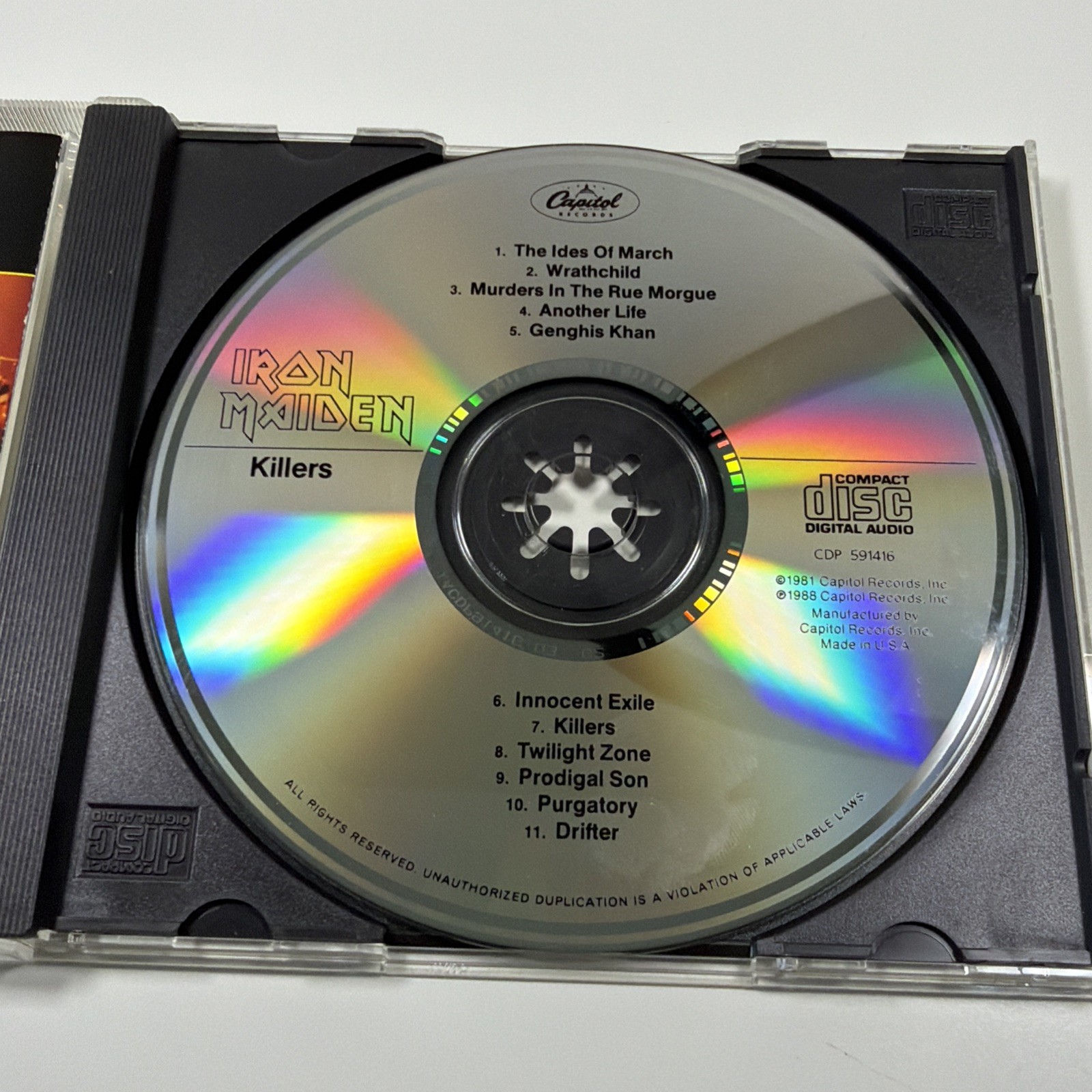 Iron Maiden Killers CD Capitol Early Pressing Paul Di'Anno Metal Mint Disc Rare
