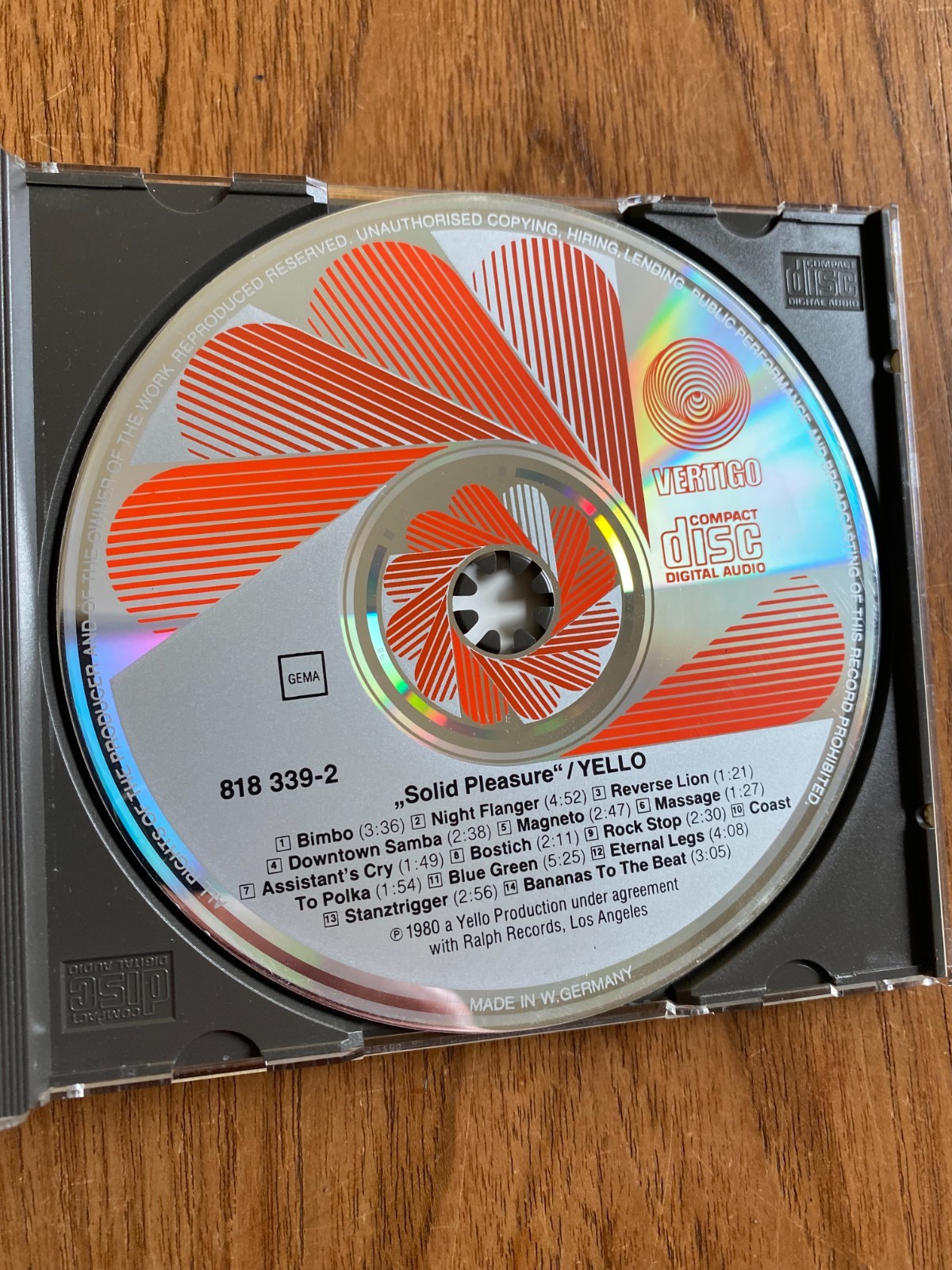 Yellow Solid Pleasure CD Vertigo Red Swirl West Germany