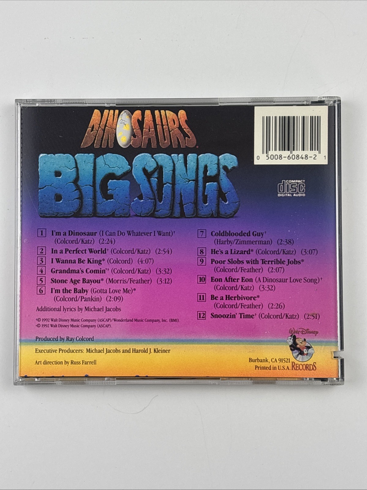 The Walt Disney Company Presents DINOSAURS TV Show BIG SONGS CD 1992 Jim Henson