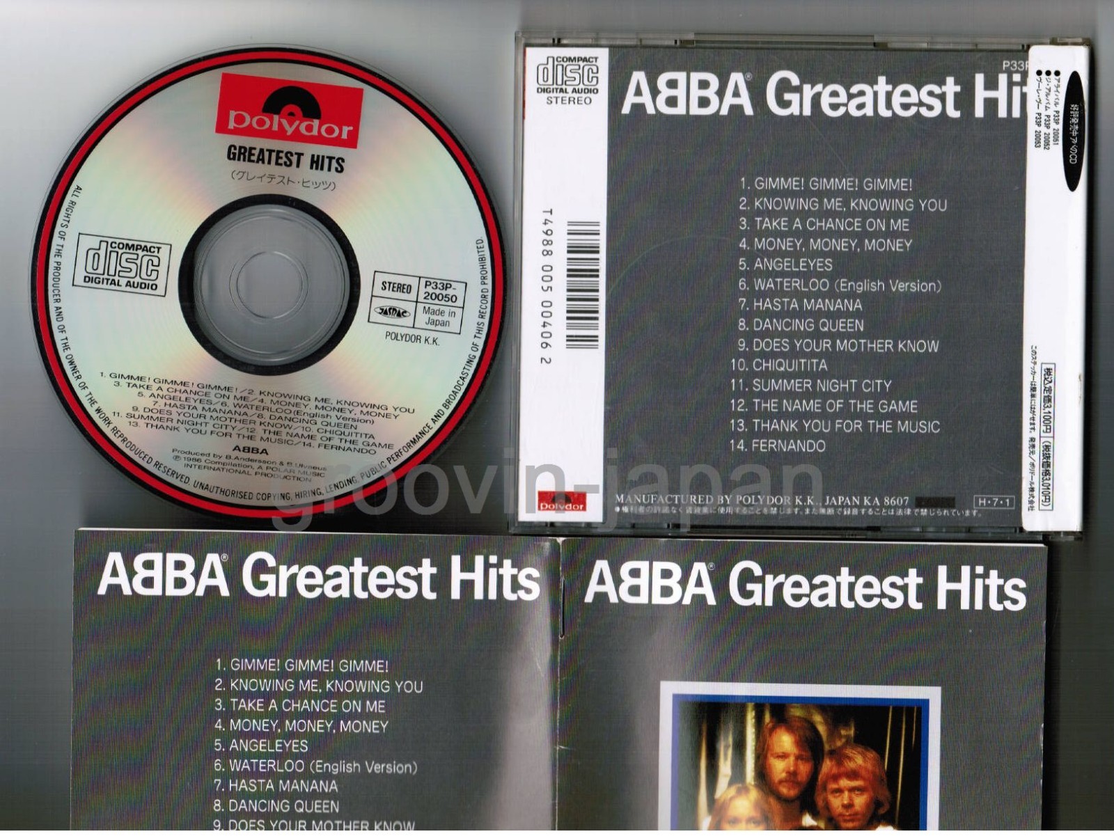 ABBA Greatest Hits JAPAN CD P33P-20050 w/ STICKER-OBI + PS BOOOKLET 1986 issue