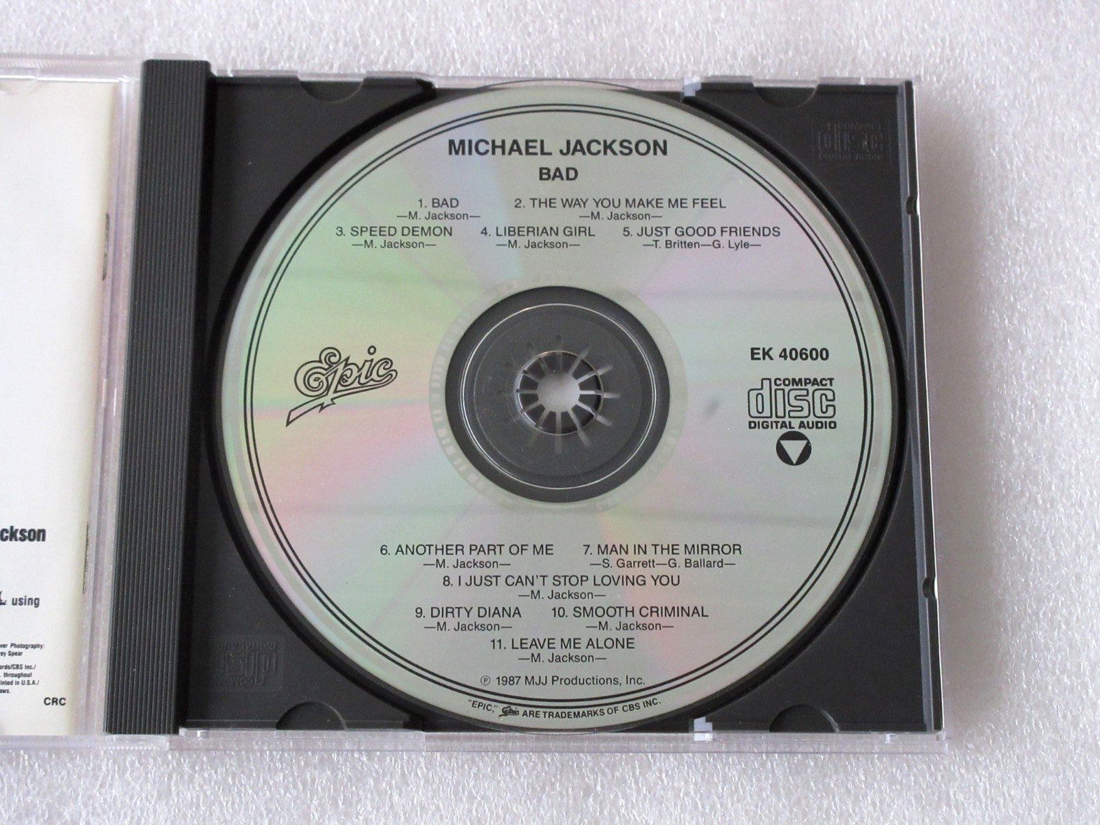 MICHAEL JACKSON / BAD 1987 CD BOOKLET LYRICS MJJ PRODUCTION EPIC POP ROCK OOP