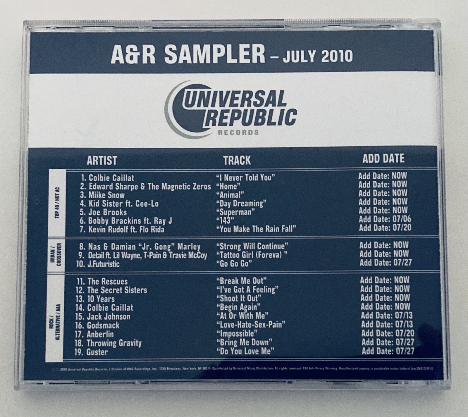Universal Republic Radio Music Sampler CDs 2010 Top 40 Urban Rock AAA Lot of 9