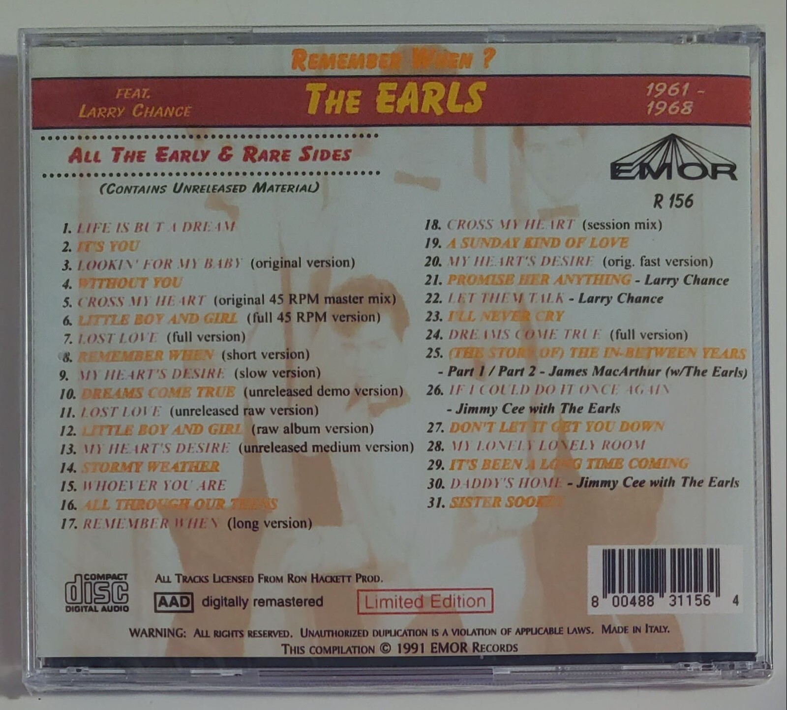 THE EARLS - REMEMBER WHEN CD BRAND NEW