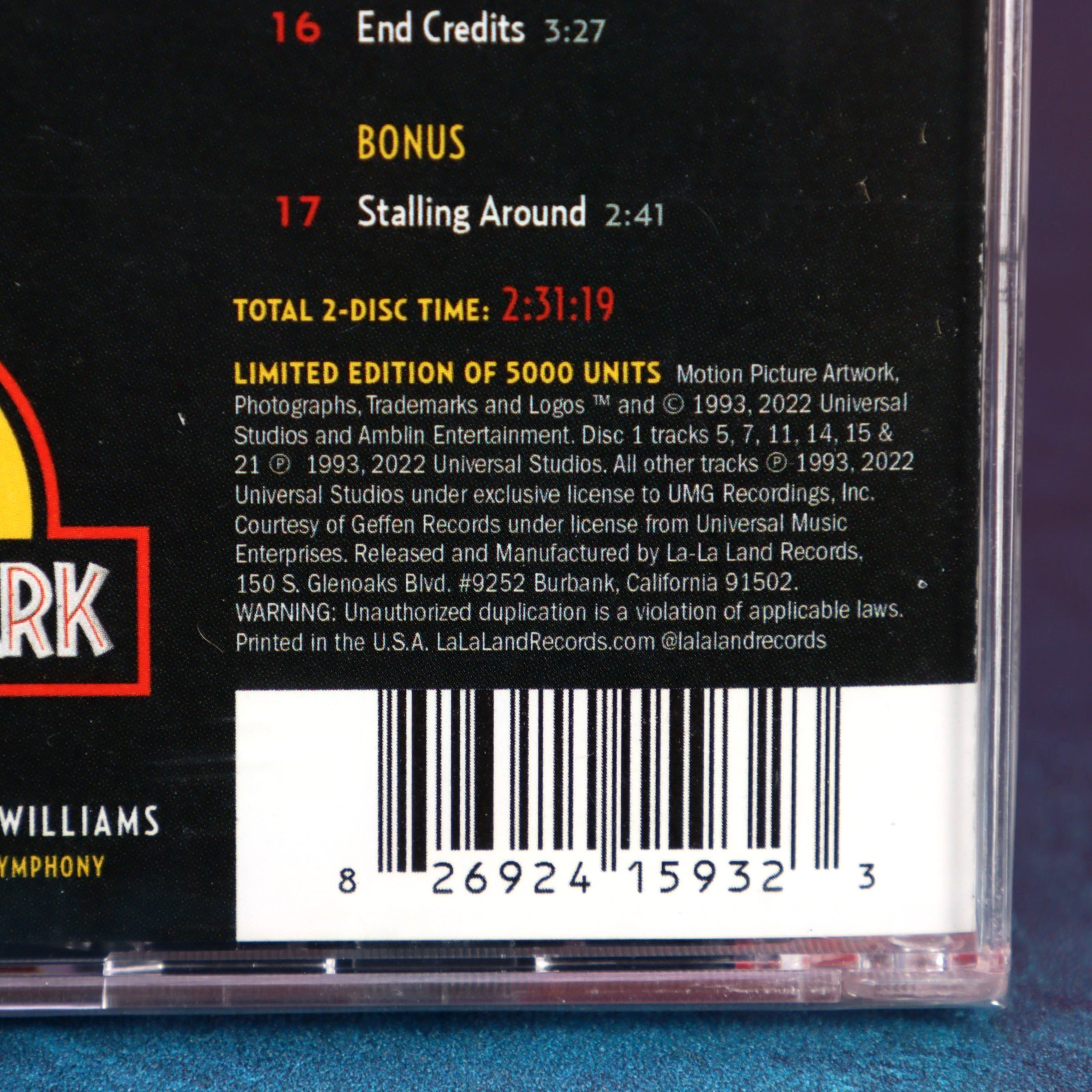 John Williams Jurassic Park Soundtrack 2-CD LE 5000 La-La Land Records Sealed