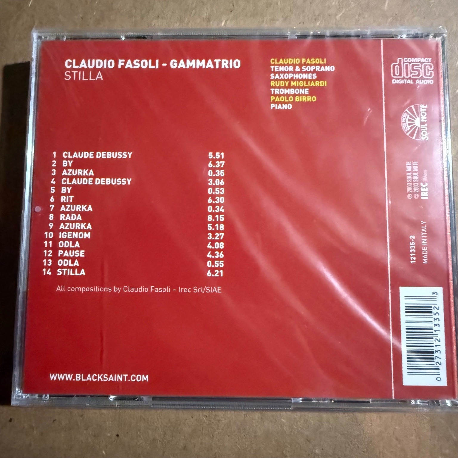 Claudio Fasoli Gammatrio – Stilla CD 2003 Jazz Soul Note Italy New Sealed