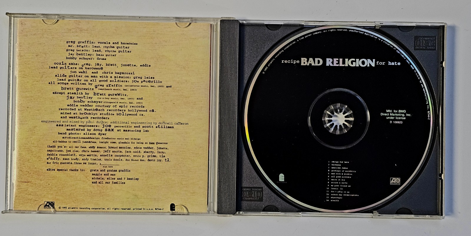 Vintage Bad Religion Recipe For Hate CD Original 1993 First US Pressing VG