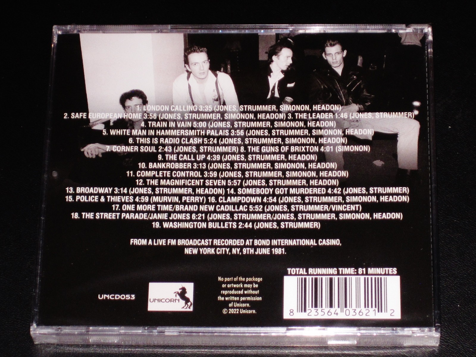 The Clash: On Broadway - New York Broadcast 1981 CD 2022 Unicorn UK UNCD053 NEW