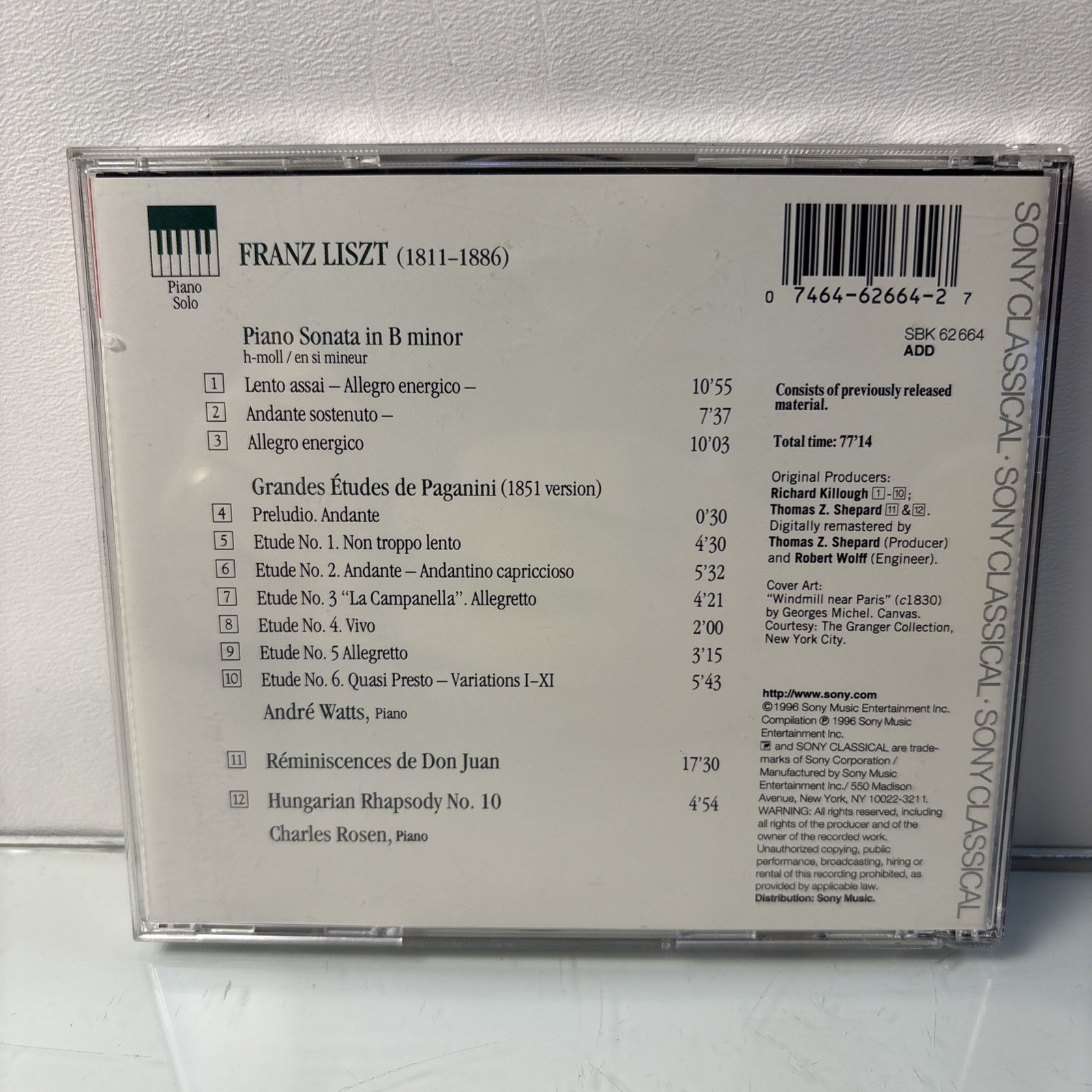 Liszt Piano Sonata B Minor CD Andre Watts Charles Rosen Sony Classical