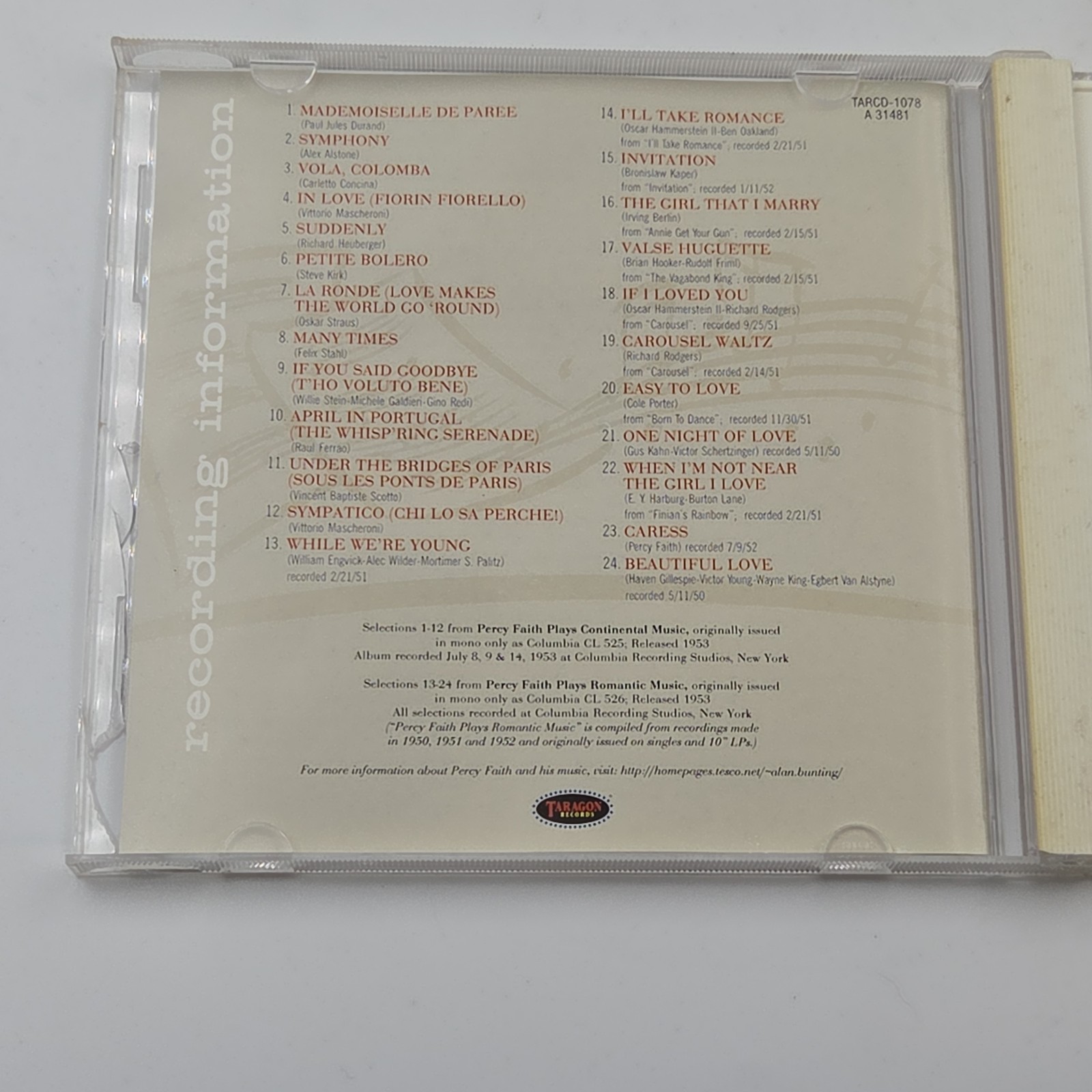 Faith, Percy : Plays Continental Music/Plays Romantic M CD 2 Lps 1 Disc