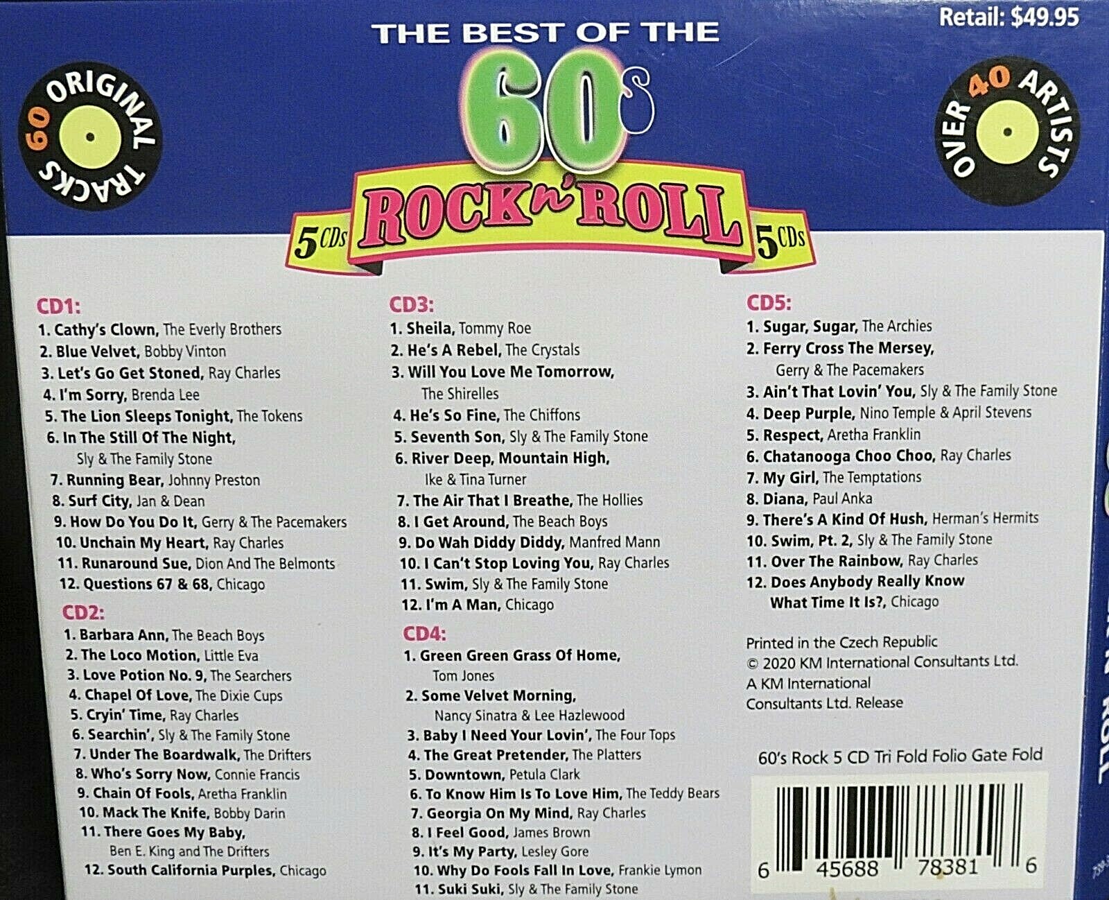 BEST OF 60'S ROCK N ROLL 5 CDS BOX NEW! Tom Jones, Beach Boys, Dion, 60 Tracks