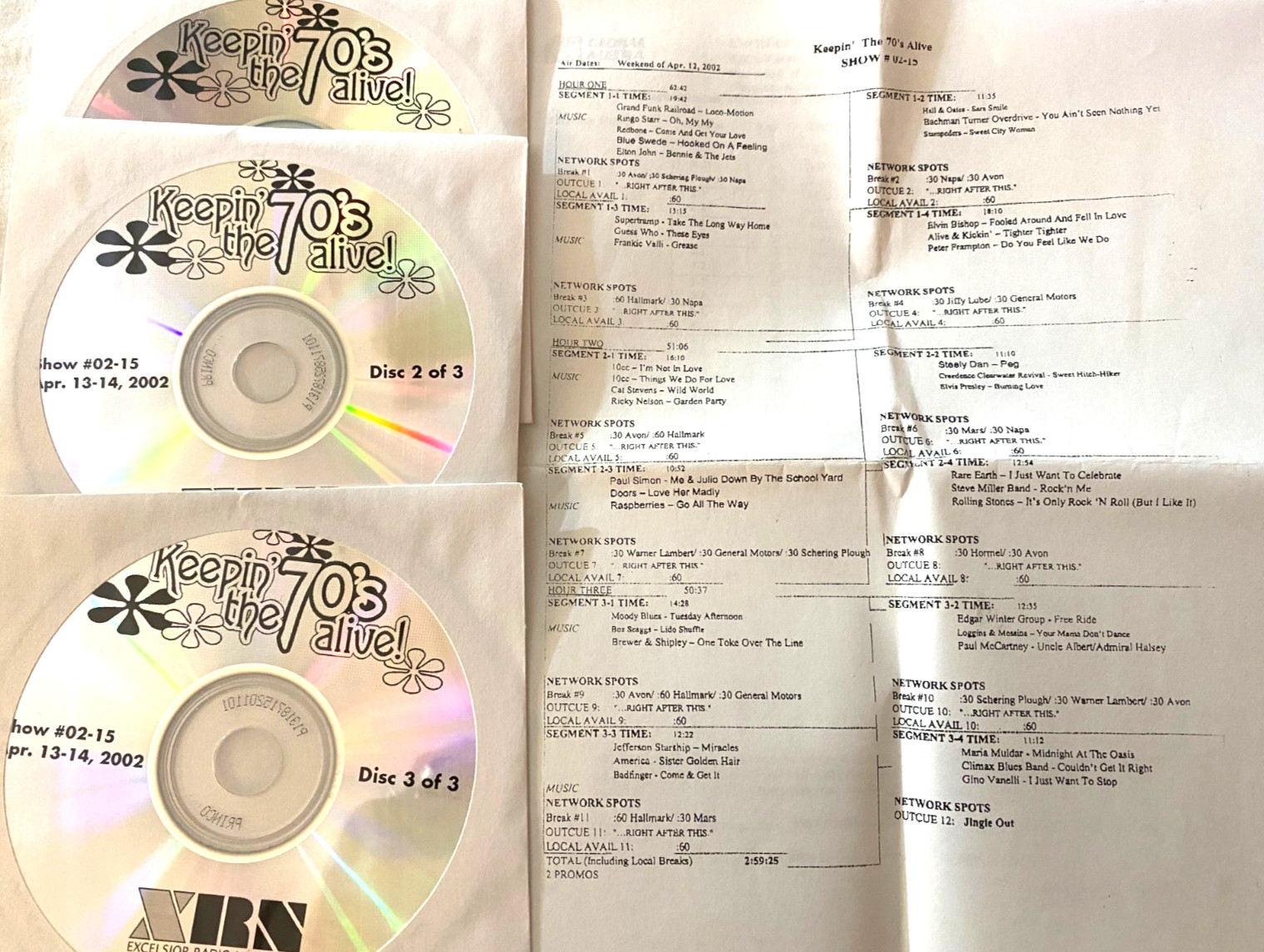 4/12/02 KEEPIN THE 70s ALIVE, 10cc FEATURE; BLUE SWEDE, REDBONE, BOZ SCAGGS, BTO