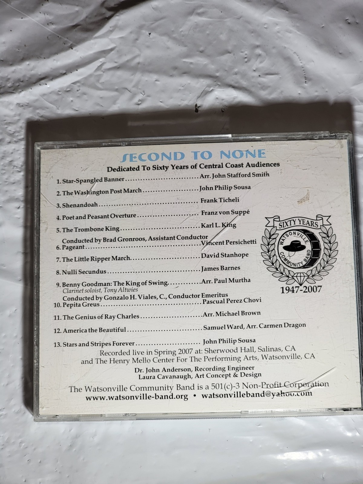 Watsonville Community Band - Second To None CD 2007 Live Recording