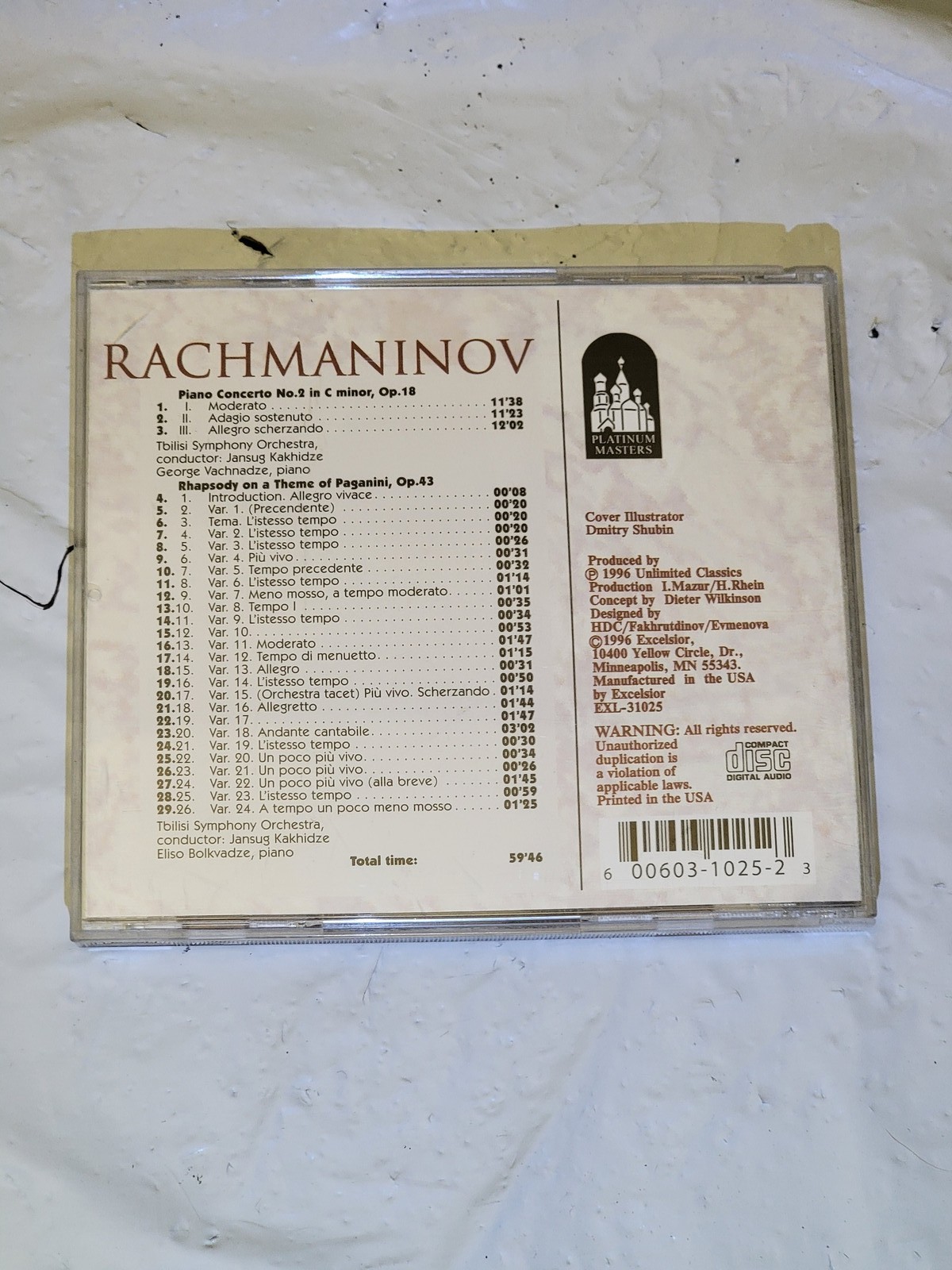 Rachmaninov Piano Concerto No. 2 & Rhapsody on a Theme of Paganini CD Excelsior
