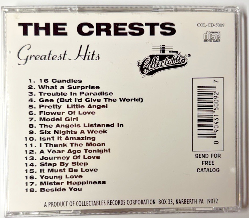 The Crests – Greatest Hits (1992 US CD • Signed Front Cover • Collectables)