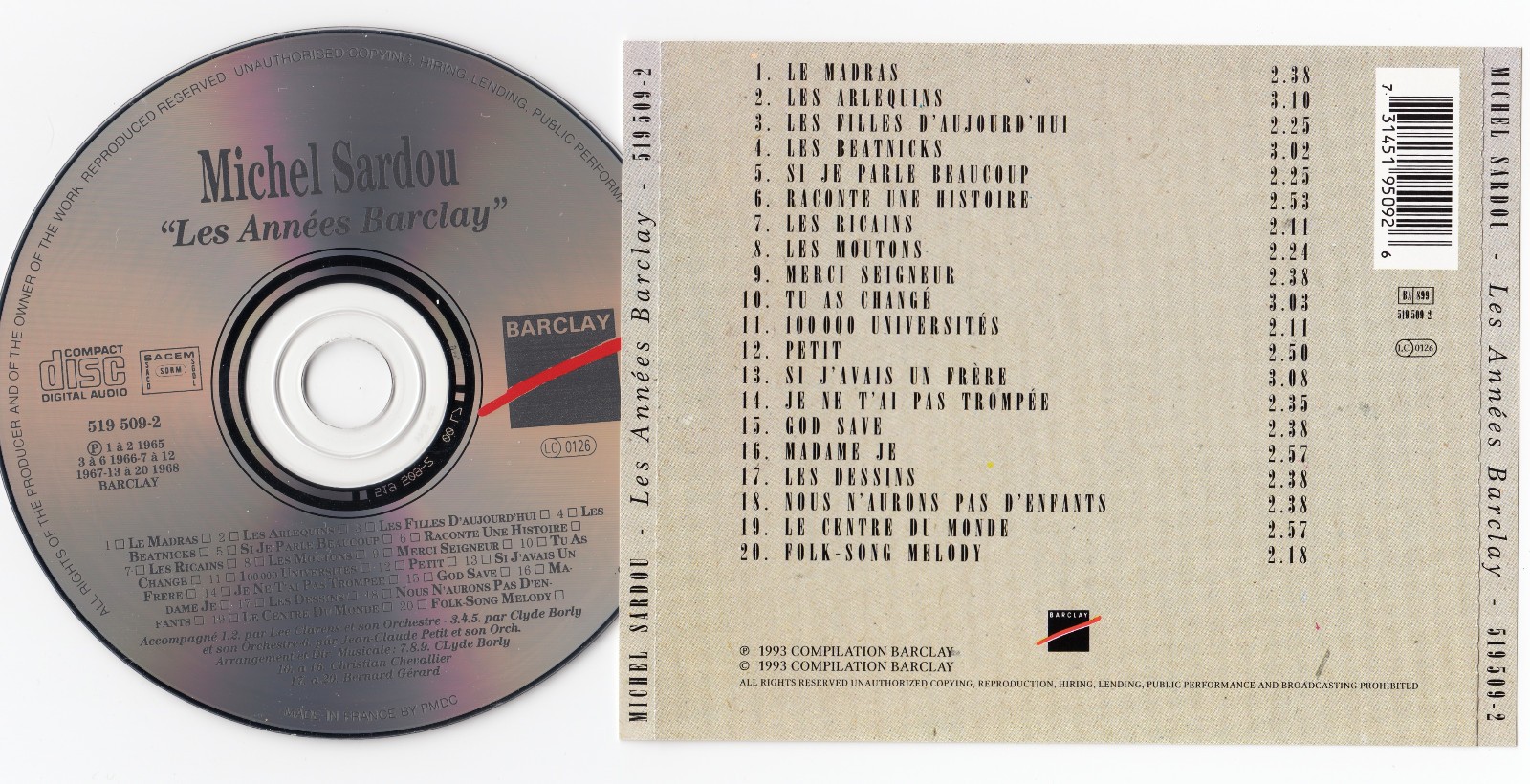 MICHEL SARDOU SES PLUS GRANDES CHANSONS Vol. 1 + 2 + ANNEES BALRCLAY CD LOT OF 3