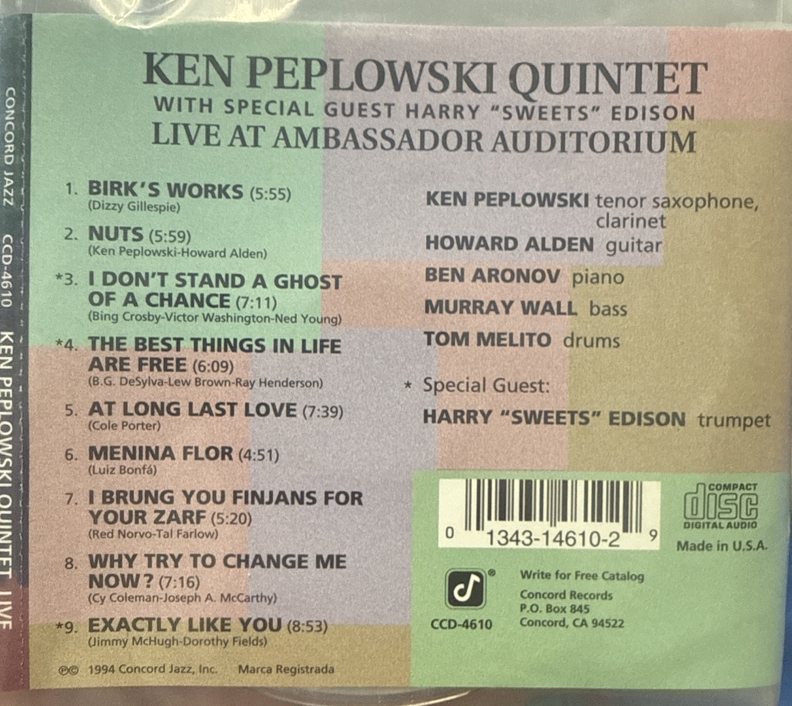 Ken Peplowski ‘Live at Ambassador Auditorium’ CD (No Jewel Case) Good Plus
