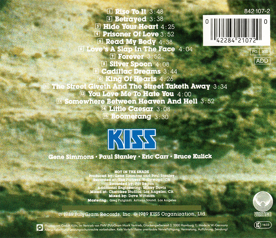 Kiss ~ Hot In The Shade CD 1989 Vertigo Records Germany •• NEW ••