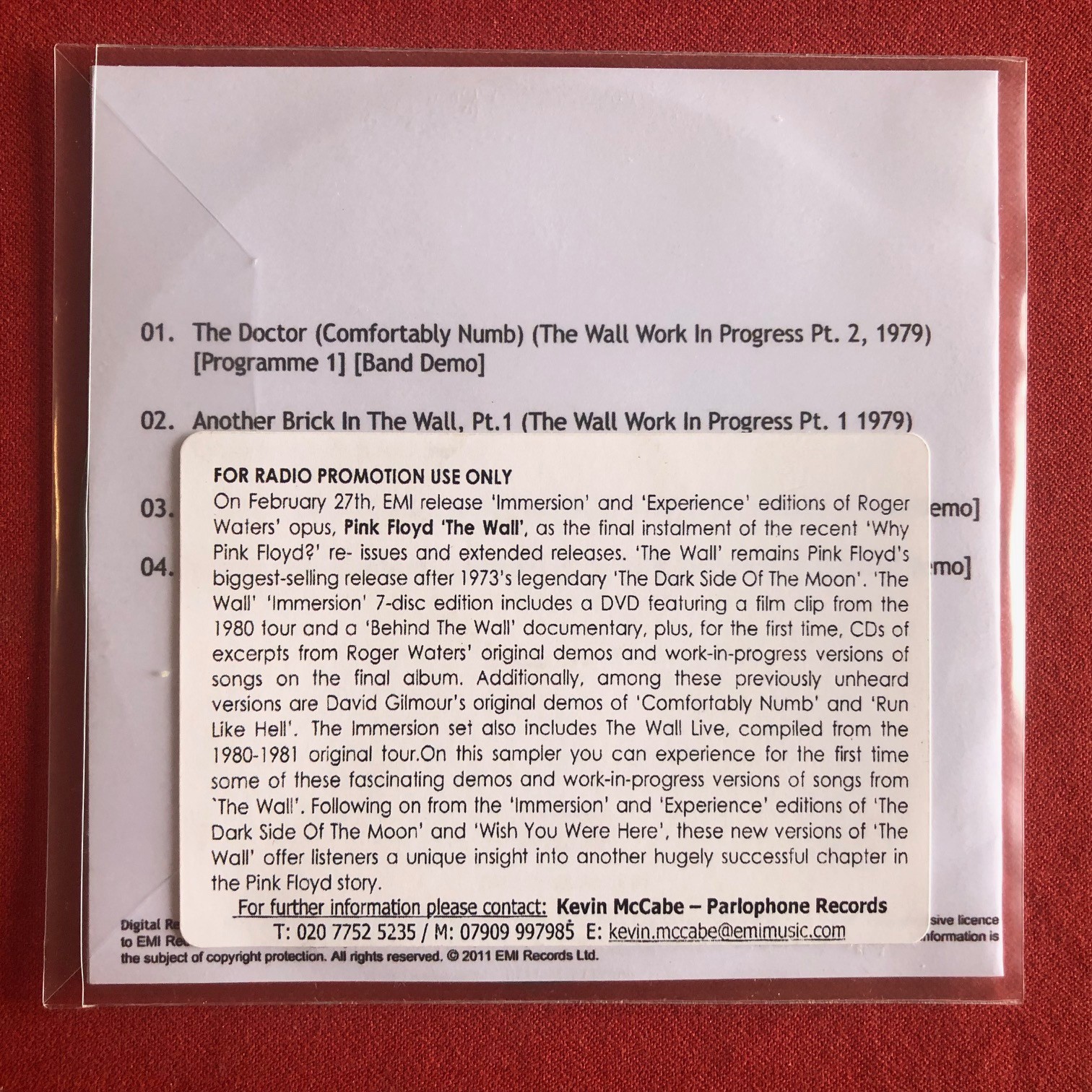 Pink Floyd ‎– The Wall Immersion UK - Daytime Sampler Promo CDr 2011 Mint