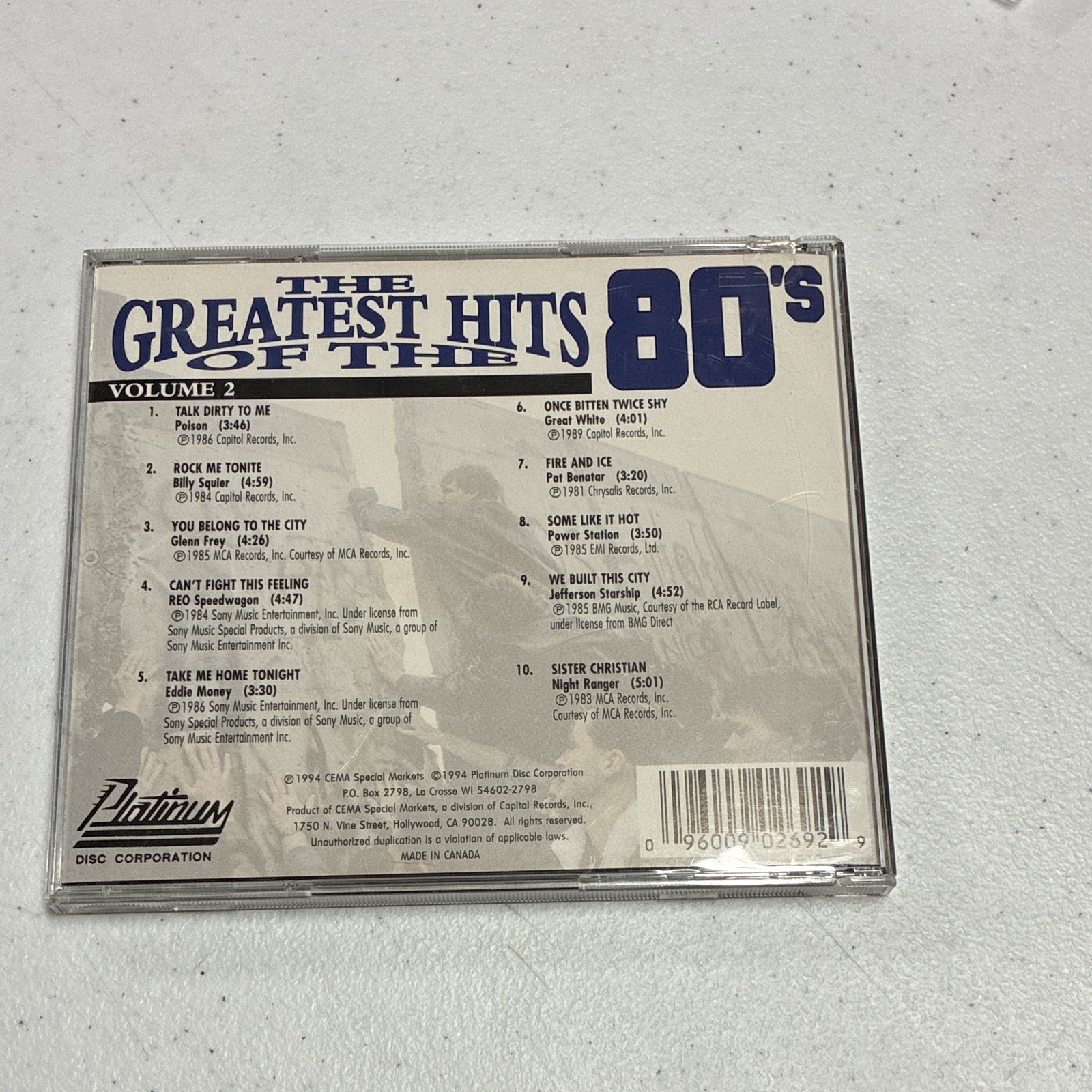 Platinum Greatest Hits of the 80's Vol 2 Compilation CD 1994 S21-17897
