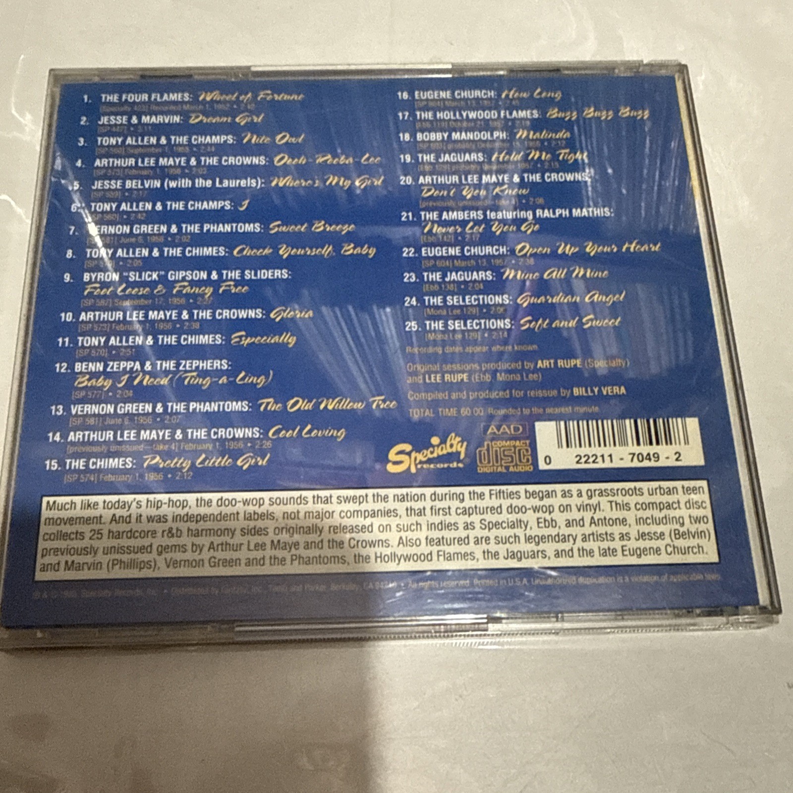 Hardcore Doo Wop~RARE 1993 25 Track CD Comp~Jaguars~Crowns~Flames~Selections