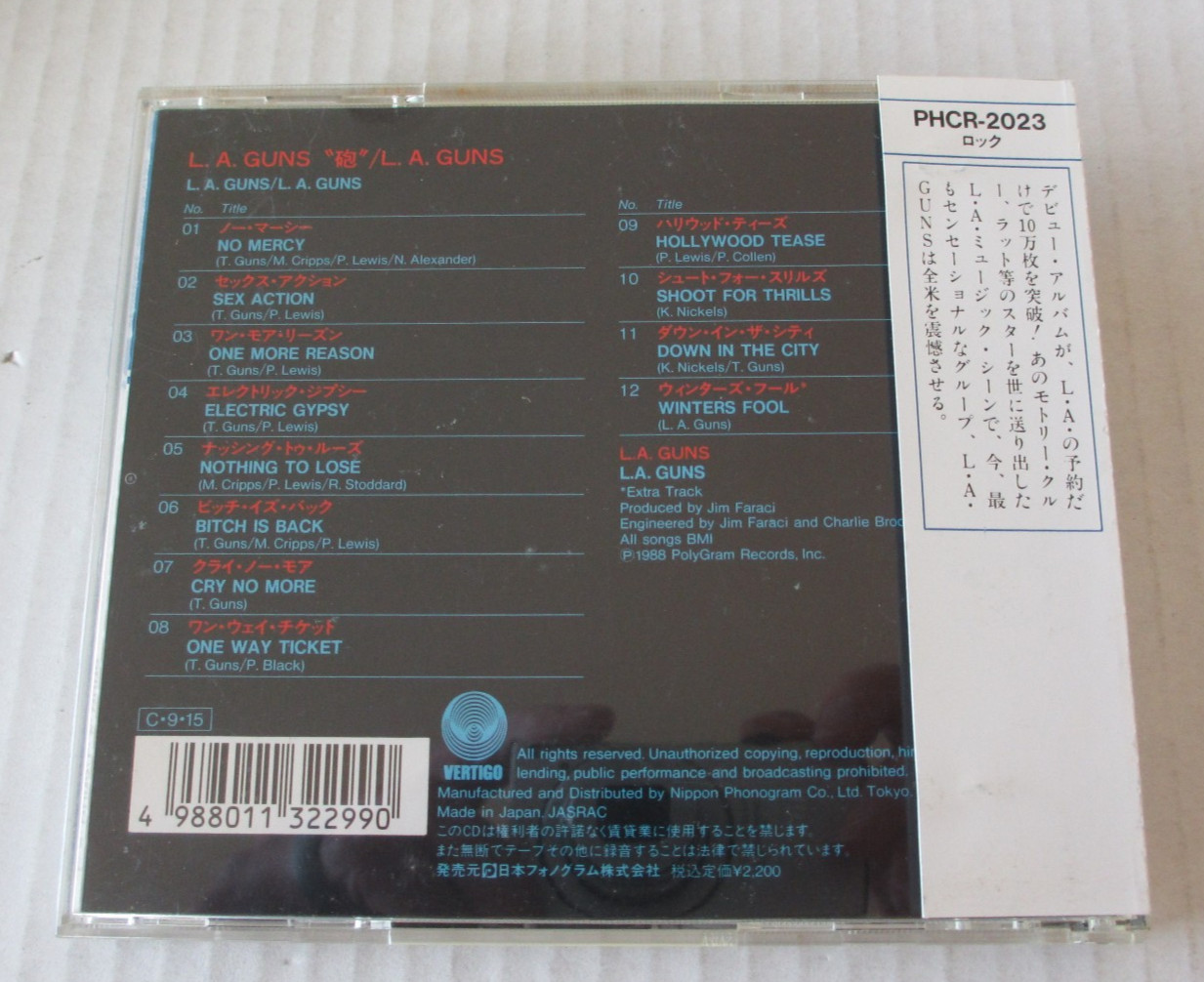 L.A. GUNS- SELF-TITLED DEBUT CD JAPAN 1990 80'S HAIR METAL GLAM POISON PHCR-2023