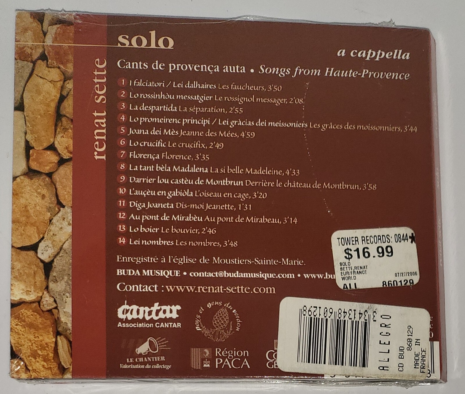 Renat Sette Solo (CD) - French - Chants De Haute Provence A Cappella