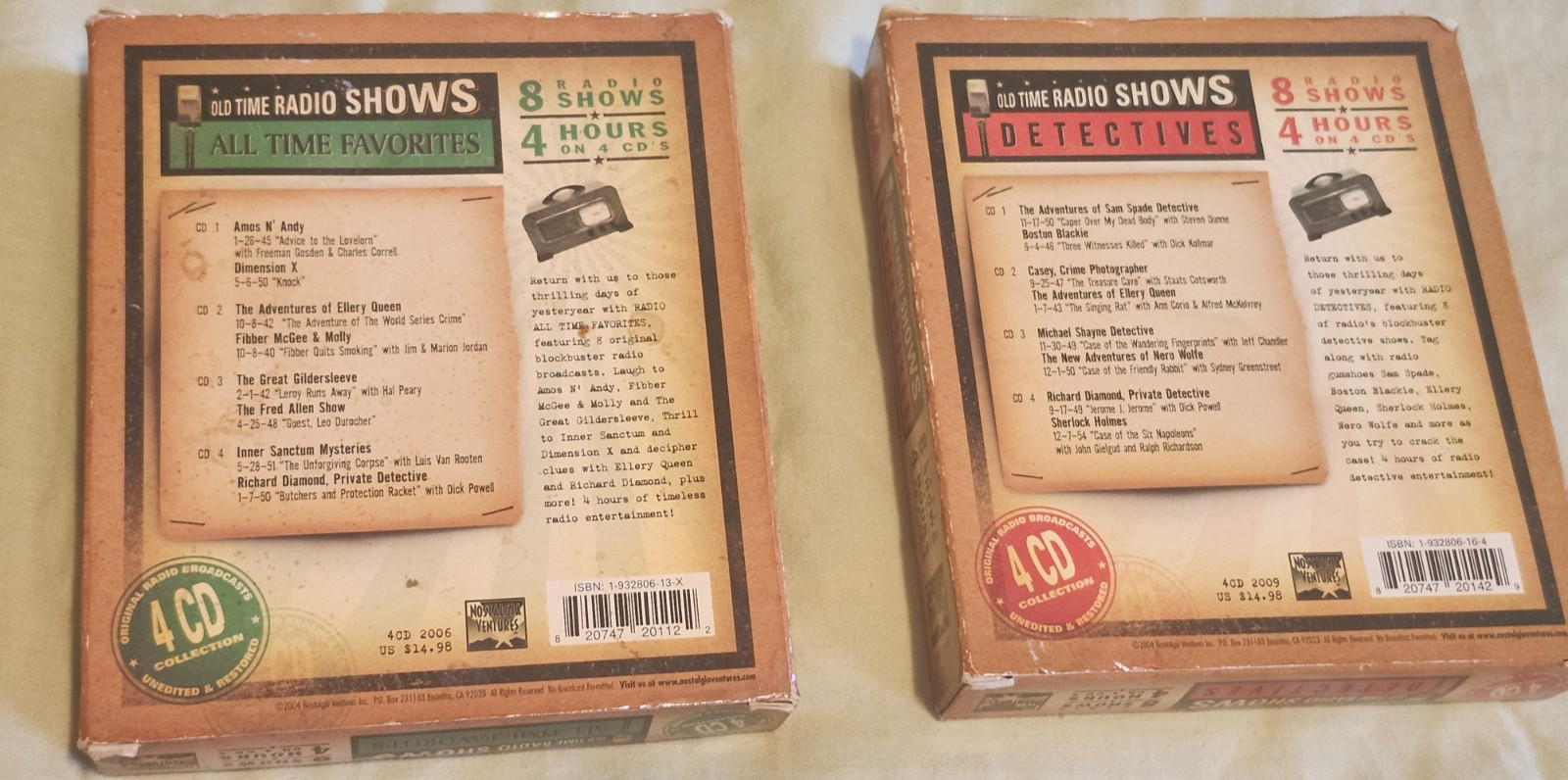 Lot of 2 CD Sets: Old Time Radio Shows: Detectives & All Time Favorites-preowned