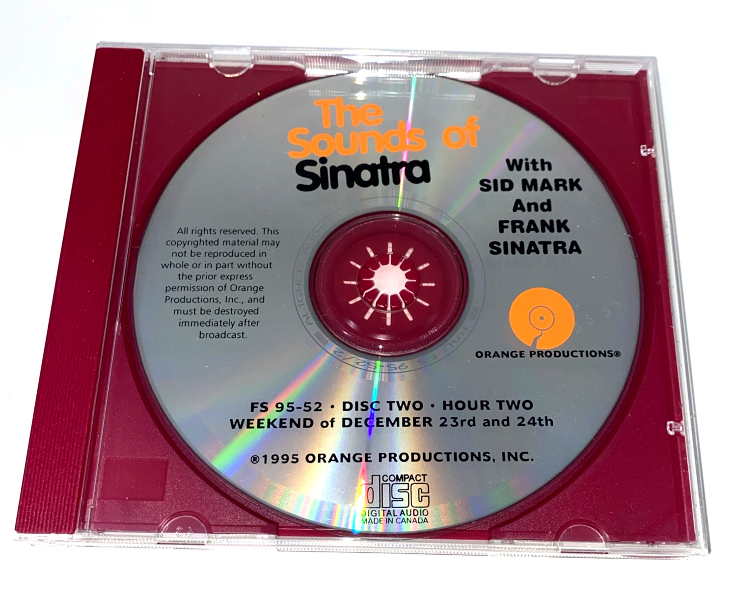 Sounds Of Sinatra Sid Mark Radio Show December 23-24 1995 CD Set #95-52 Orange