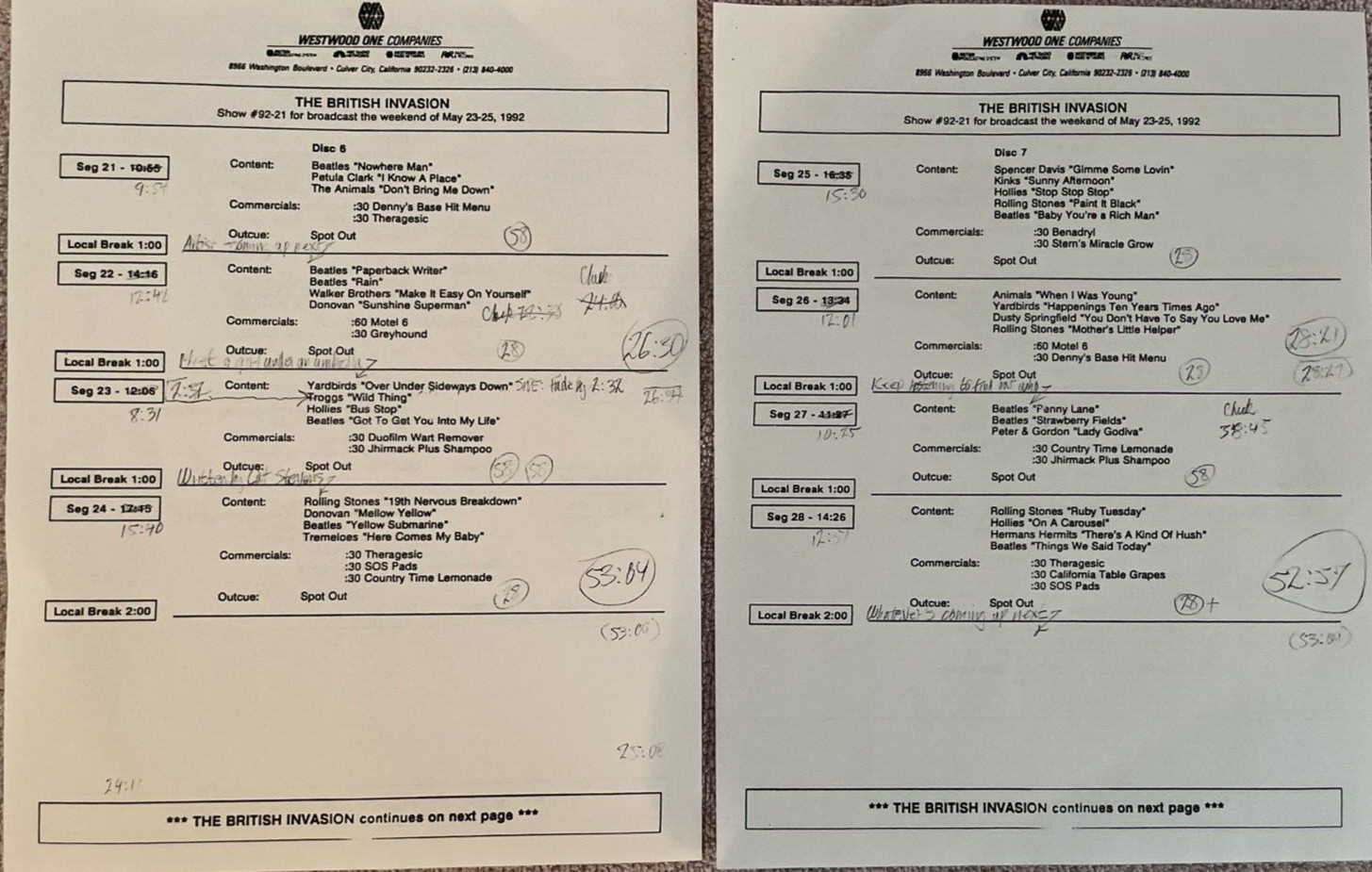 "The British Invasion" Westwood One Radio Show # 92-21 12 CD Set with Cue Sheets